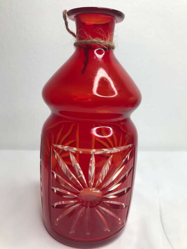 Crystal Cut Decanter Red Cranberry Lead