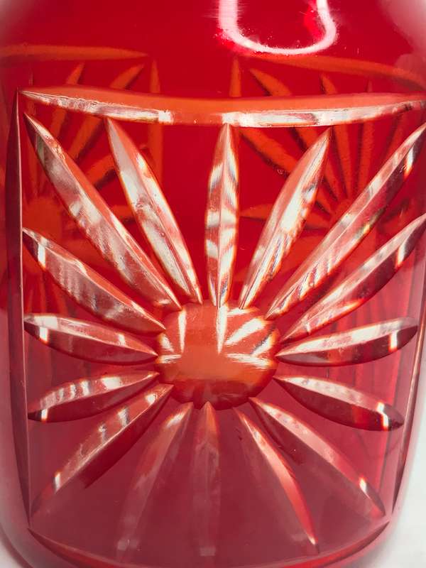 Crystal Cut Decanter Red Cranberry Lead