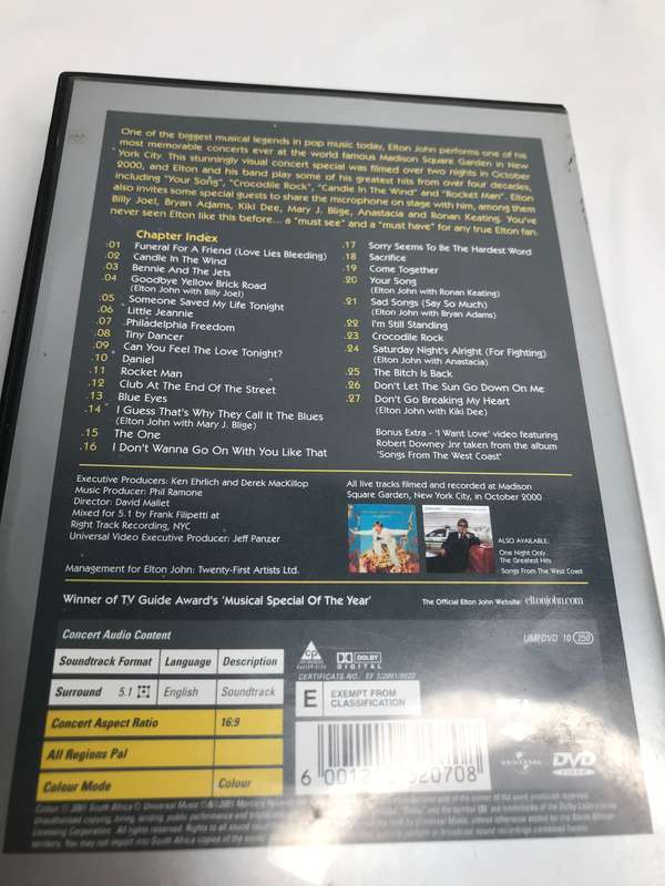 Elton John DVD One Night only Greatest Hits