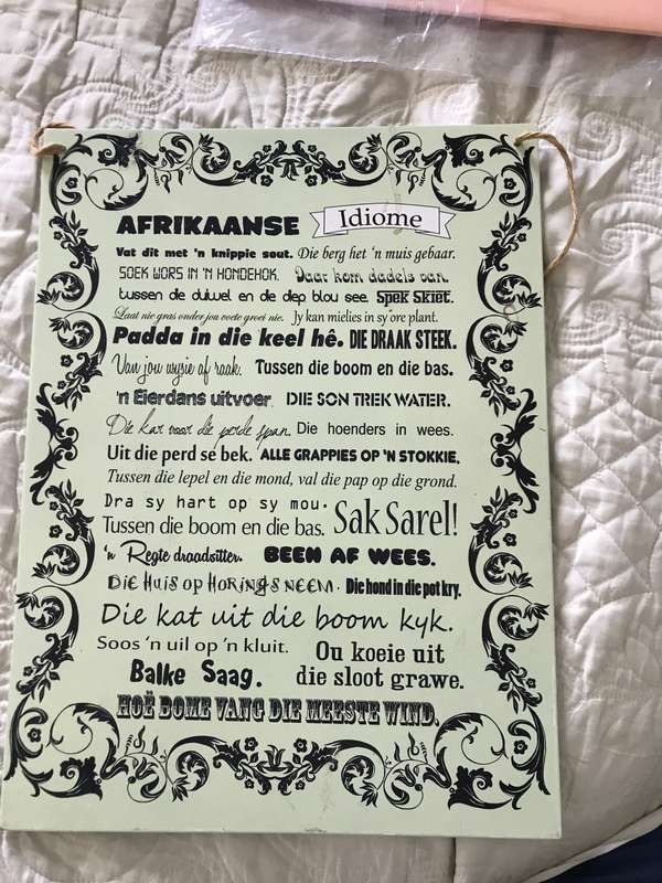 Stencil on board Afrikaanse idiome Decor