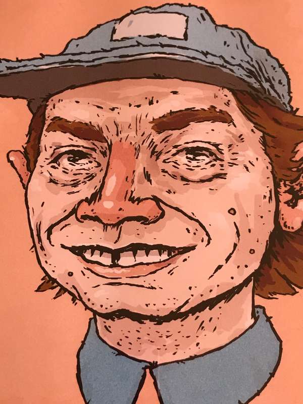 Painting Sketch Style Man with Hat Freckles Water colour Original Glass Frame 38cm x 44cm
