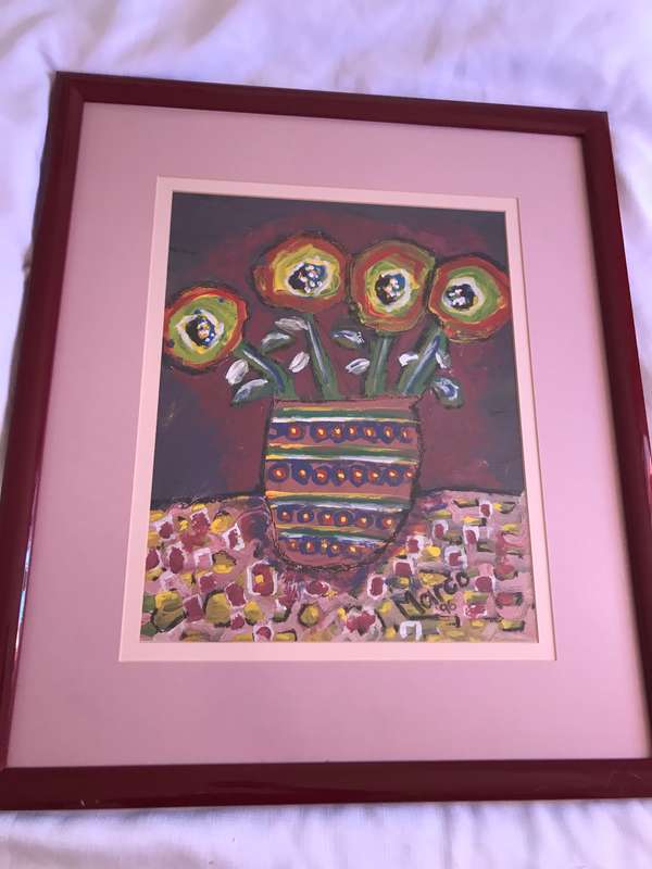 Oil Painting Original Still Life Colourful Flowers in Vase signed Marco 96 69cm x 60cm with. frame