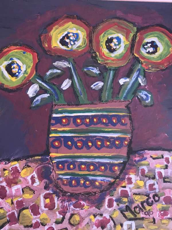 Oil Painting Original Still Life Colourful Flowers in Vase signed Marco 96 69cm x 60cm with. frame