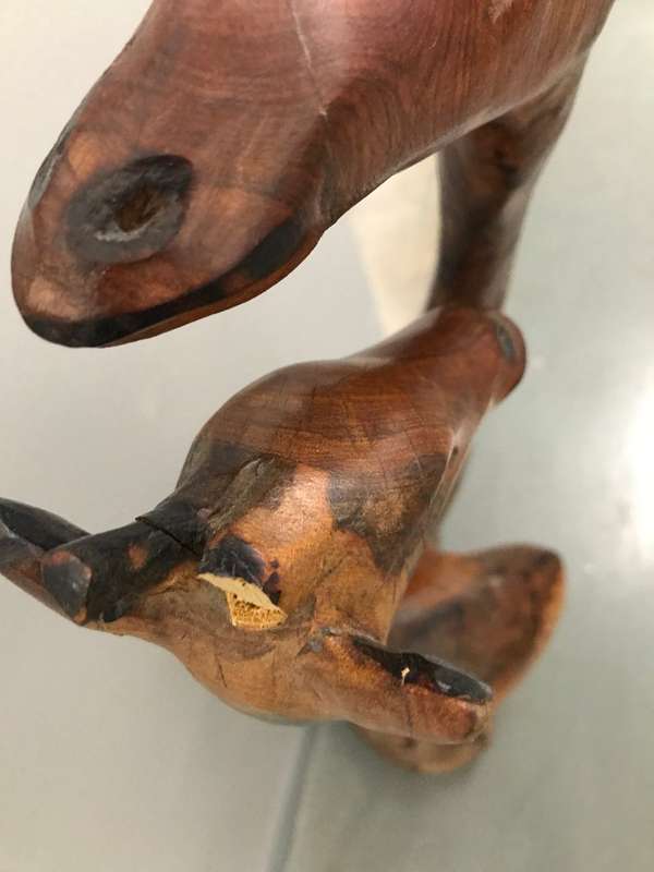 Vintage Hand Carved Pair Of Wooden Giraffes On Stand African 1.2m high