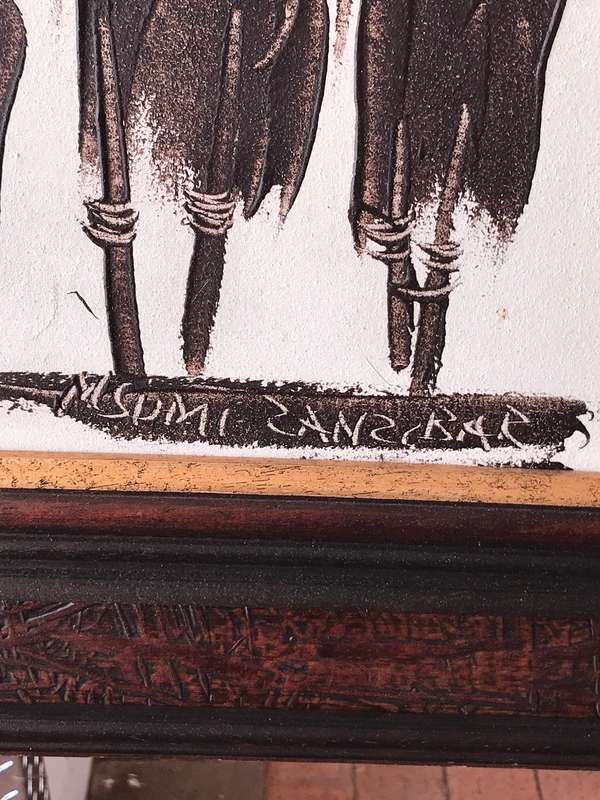 African Painting  Framed Marked Msumi Zanzibar Very Large 160cm long