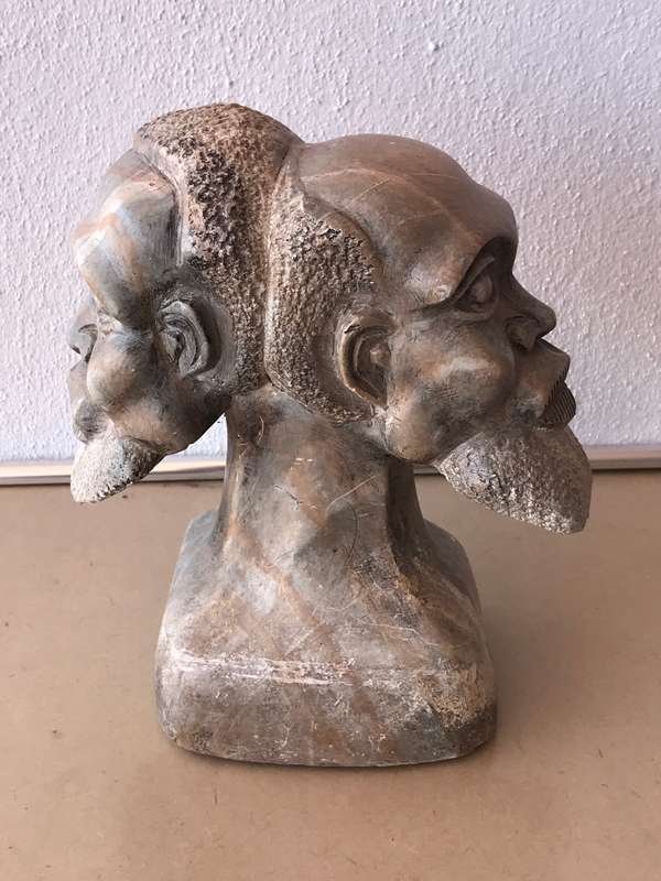 African Double Head Bust Male Soap Stone Hand Made