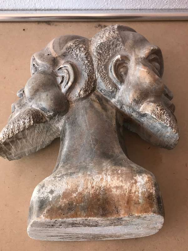 African Double Head Bust Male Soap Stone Hand Made