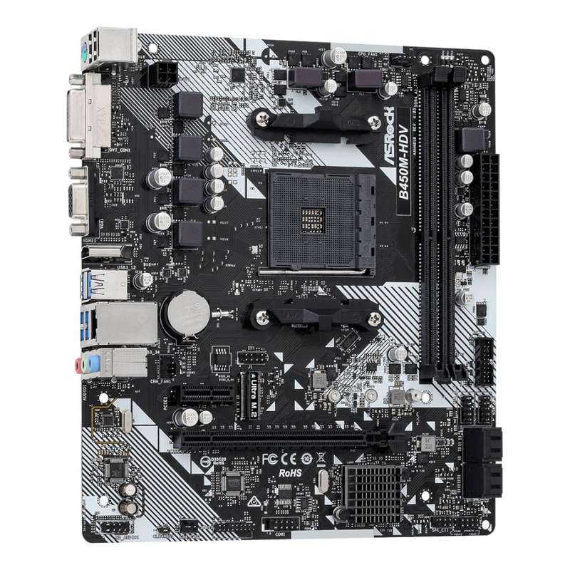ASRock B450M-HDV R4.0 AMD AM4 M-ATX Motherboard (open box).