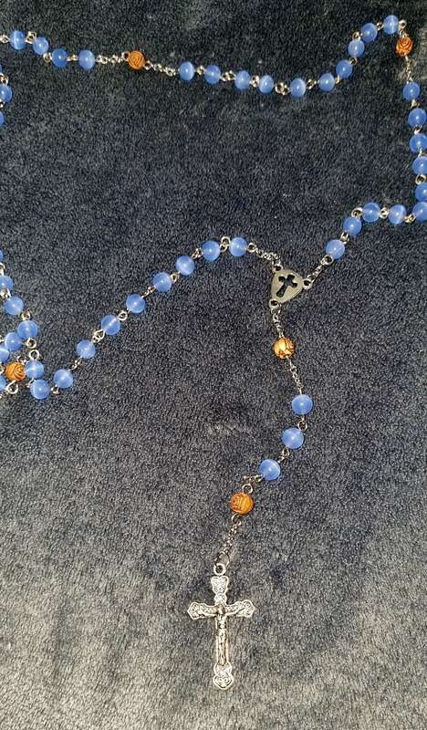 Holy Rosary Prayer Beads - Blue Glass Moon Beads