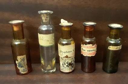 Vintage Five Medisyne small Botlles glass