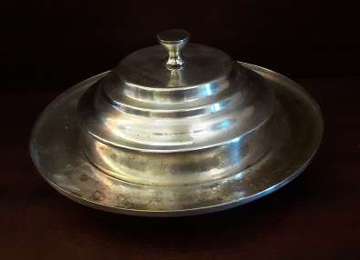 Silver plate Butter Dish  with glass dish inside is engraved 15 cm