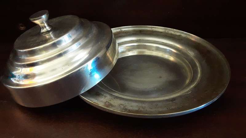 Silver plate Butter Dish  with glass dish inside is engraved 15 cm