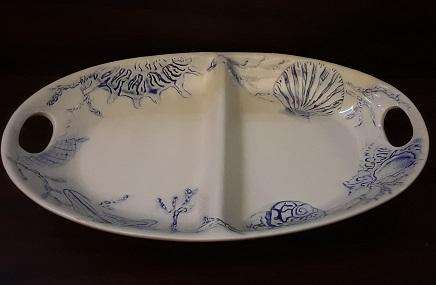 Two Division white and blue  Serving Dish 39 x 26 x 4 cm