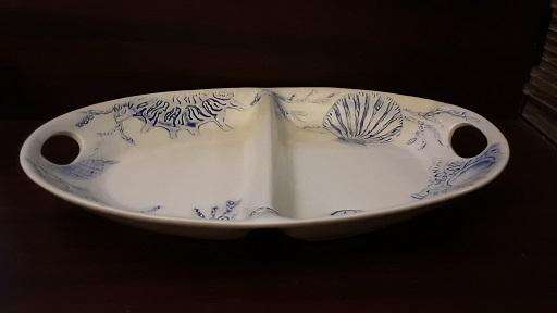Two Division white and blue  Serving Dish 39 x 26 x 4 cm