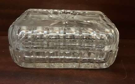 Glass : Crystal Rose Cut Lidded Dish / Butter  13 CM X 5.5 CM