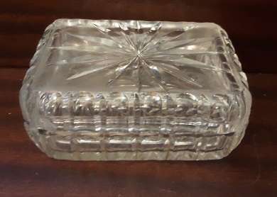 Glass : Crystal Rose Cut Lidded Dish / Butter  13 CM X 5.5 CM
