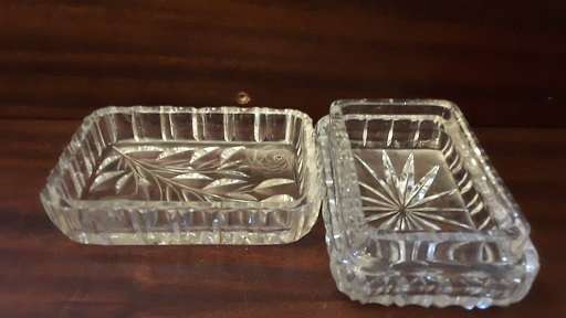 Glass : Crystal Rose Cut Lidded Dish / Butter  13 CM X 5.5 CM