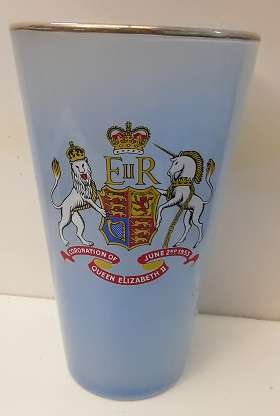 Coronation of Queen Elizabeth 11 - June 1953 - Blue glass with gold trimming 15 cm