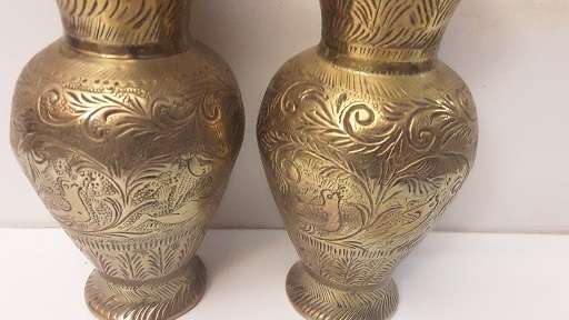 Pair of Vintage Brass Candlestick  Holders / vases  11 cm