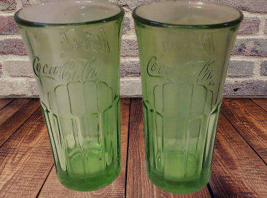 Coca Cola Two green Glasses  14 cm