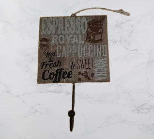 Wood Sign Espresso , Cappuccino hot and fresh coffee  with hook 12 cm
