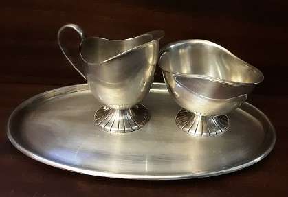Silver Plate 3 Piece milk jug , sugar basin and tray