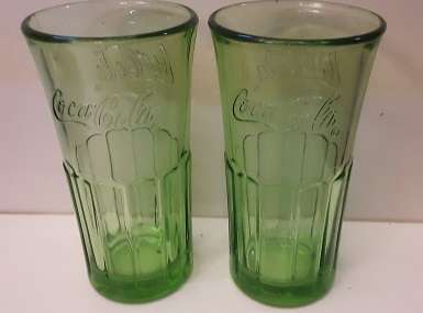 Coca Cola Two green Glasses  14 cm