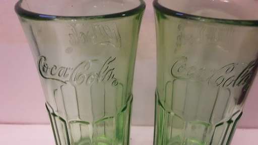 Coca Cola Two green Glasses  14 cm
