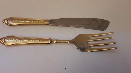 Cutlery  : Gold Plated Fork and Knife Serving Set 23 cm