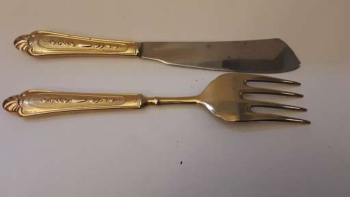 Cutlery  : Gold Plated Fork and Knife Serving Set 23 cm