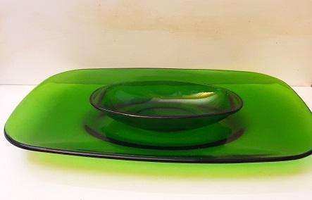 France Green Platter Plate  36 cm X 23 cm and Bowl 19 cm x 10 cm x 3 cm