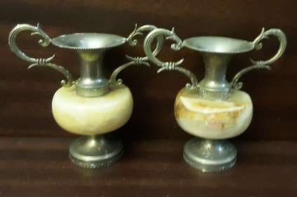Pair Marble  Vases  / small candle holders 9 cm