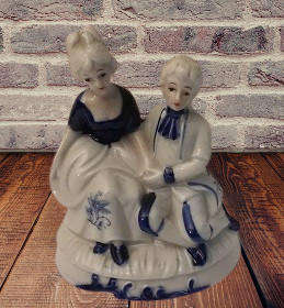 Blue and White Lady and Gent Ornament 14 CM