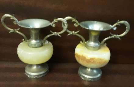 Pair Marble  Vases  / small candle holders 9 cm