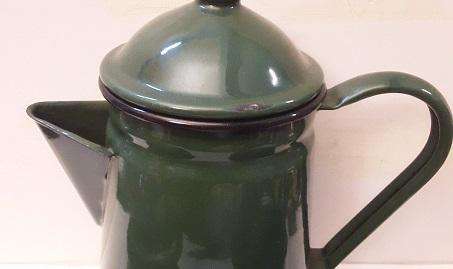 3 Piece Green Enamel Kettle 20 cm , Milk Jug and Sugar Pot