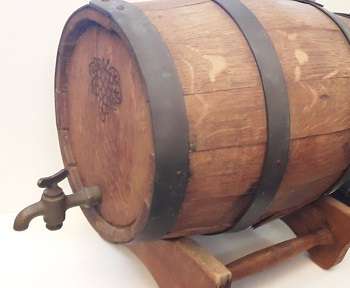 Vintage Wine Barrel with tap and stand  33 cm x 20 cm