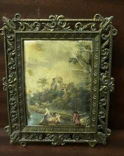 Vintage Ornate Frame framed silk piucture Italy 12 cm