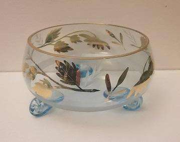 Set of Six Gold Leaf  and Sky Blue Fine Glass Footed Bowls
