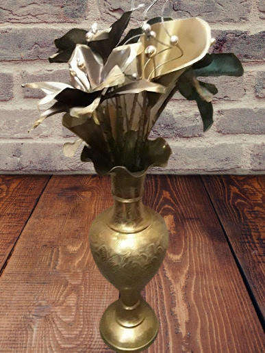 Large  45 cm Brass Vase with brass and metal flowers