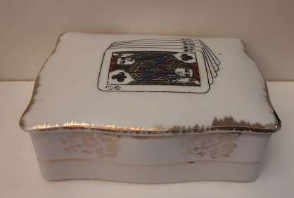 Porcelain van Hunks lidded Card Holder Box 12 x 4 cm