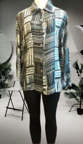 Black Grey White Long Sleeve Button Down Top Size L