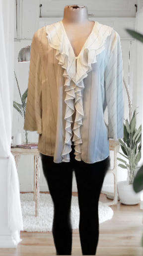 Oasis White with Black Stripe Button Down Top Label Size  14