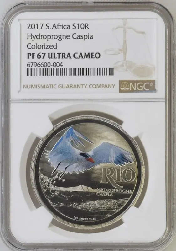 2017 South Africa Proof 1oz Colorised Silver Coin Hydroprogne Caspia NGC Graded PF67 Proof Silver