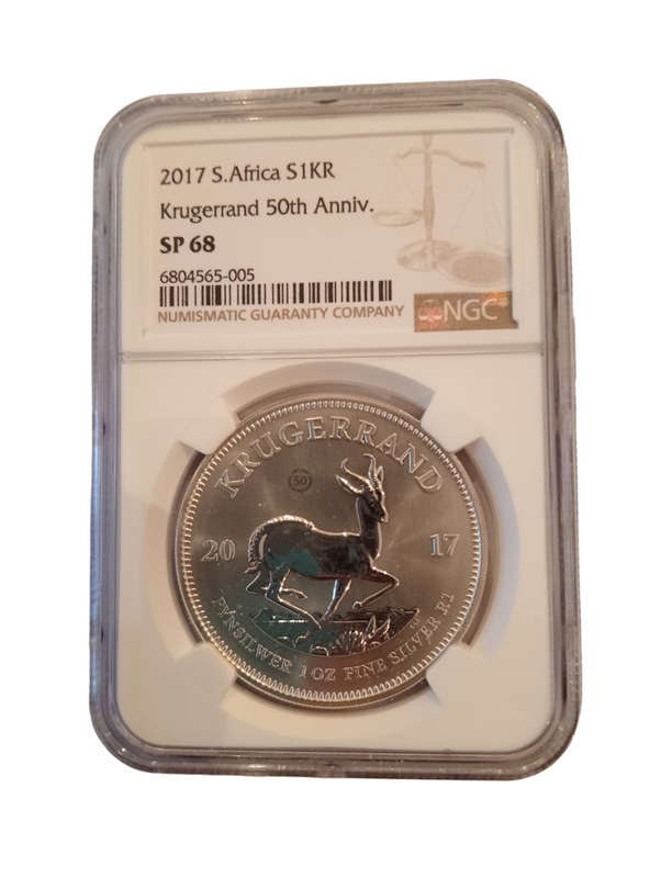 2017 South Africa  Pure Silver Ounce Krugerrand 50th Anniversary NGC Graded SP68