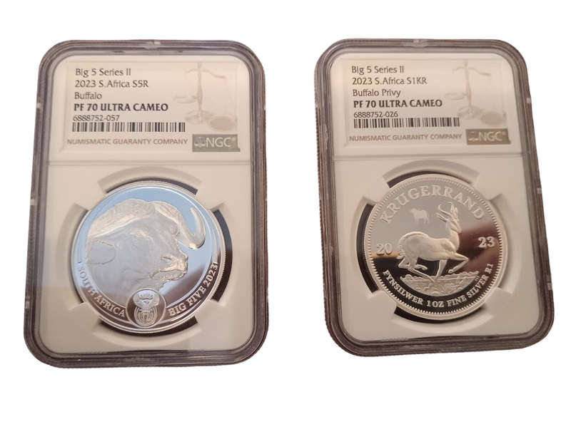 2023 Silver Buffalo and Silver Krugerrand Privy Stunning 2 Coin Set Graded Proof 70 By NGC