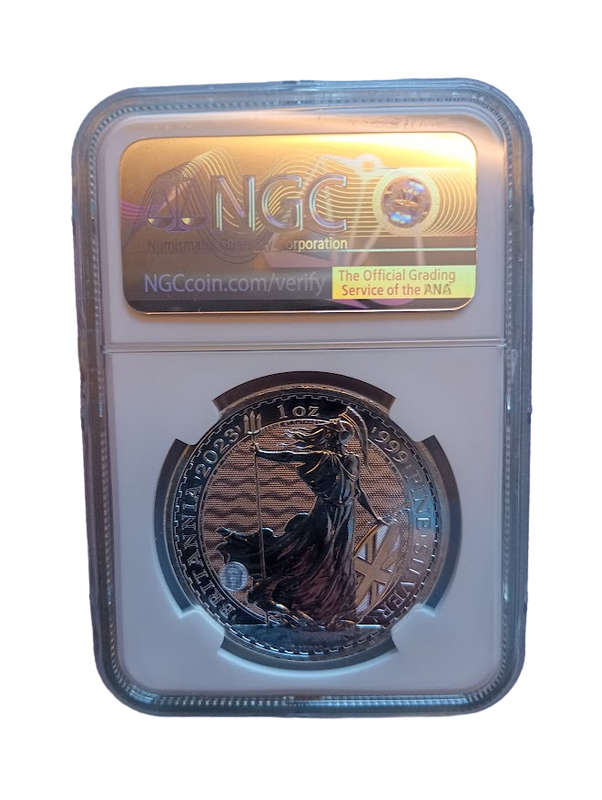 2023 Silver Brittania 1oz Great Britain Silver Crown Britannia Prince CharlesObverse NGC Graded MS69