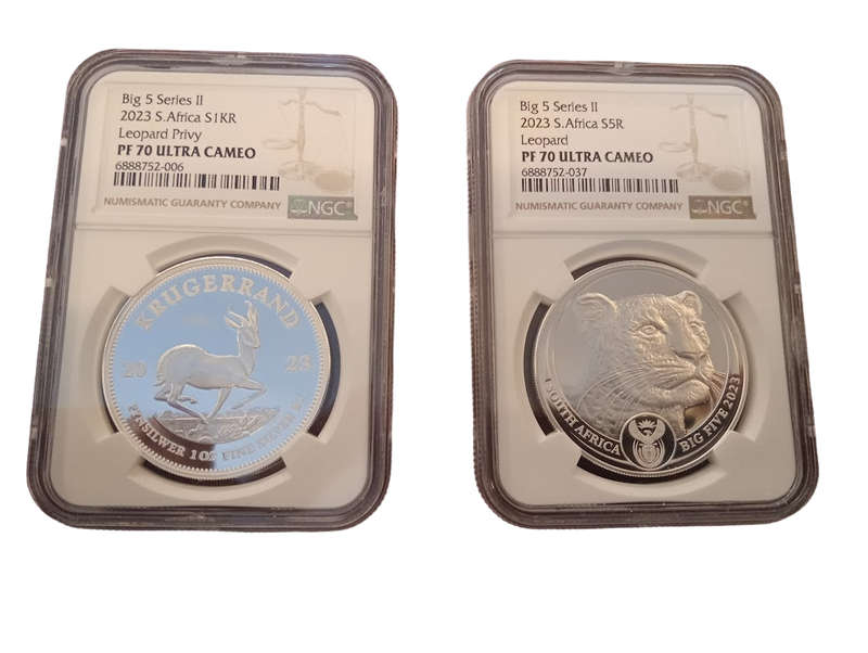 2023 Silver Leopard and Silver Krugerrand Privy Stunning 2 Coin Set Graded Proof 70 By NGC