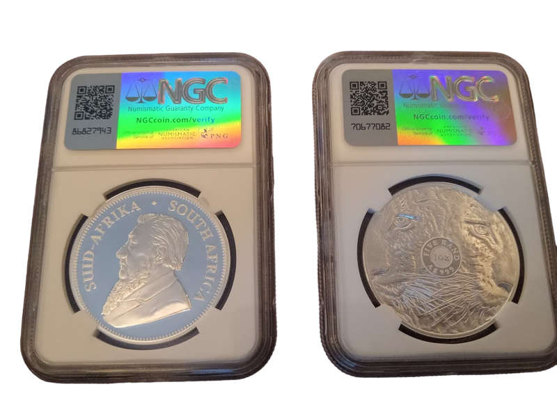 2023 Silver Leopard and Silver Krugerrand Privy Stunning 2 Coin Set Graded Proof 70 By NGC