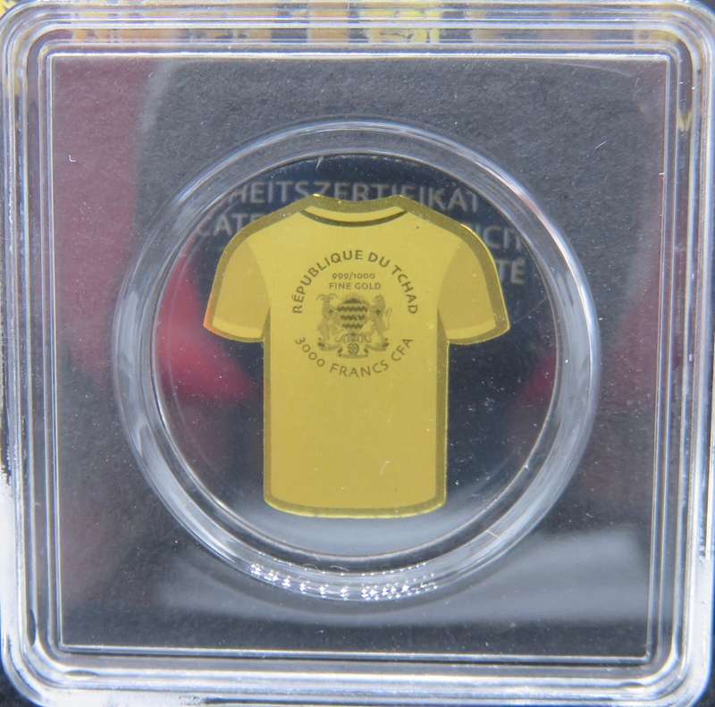 Portugal Jersey Sports Icon 1/1000 Oz Gold: 3000 Francs Republic of Chad.