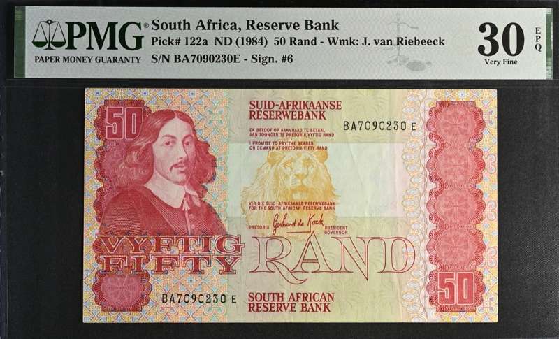 1984 South Africa Reserve Bank R50 PMG Graded 30  Very Fine EPQ (Exceptional Paper Quality )